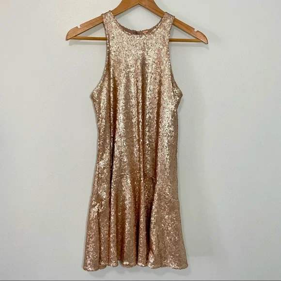 Free People Liquid Shine Gold Sequin Drop Waist Sleeveless Dress XS - Picture 2 of 7